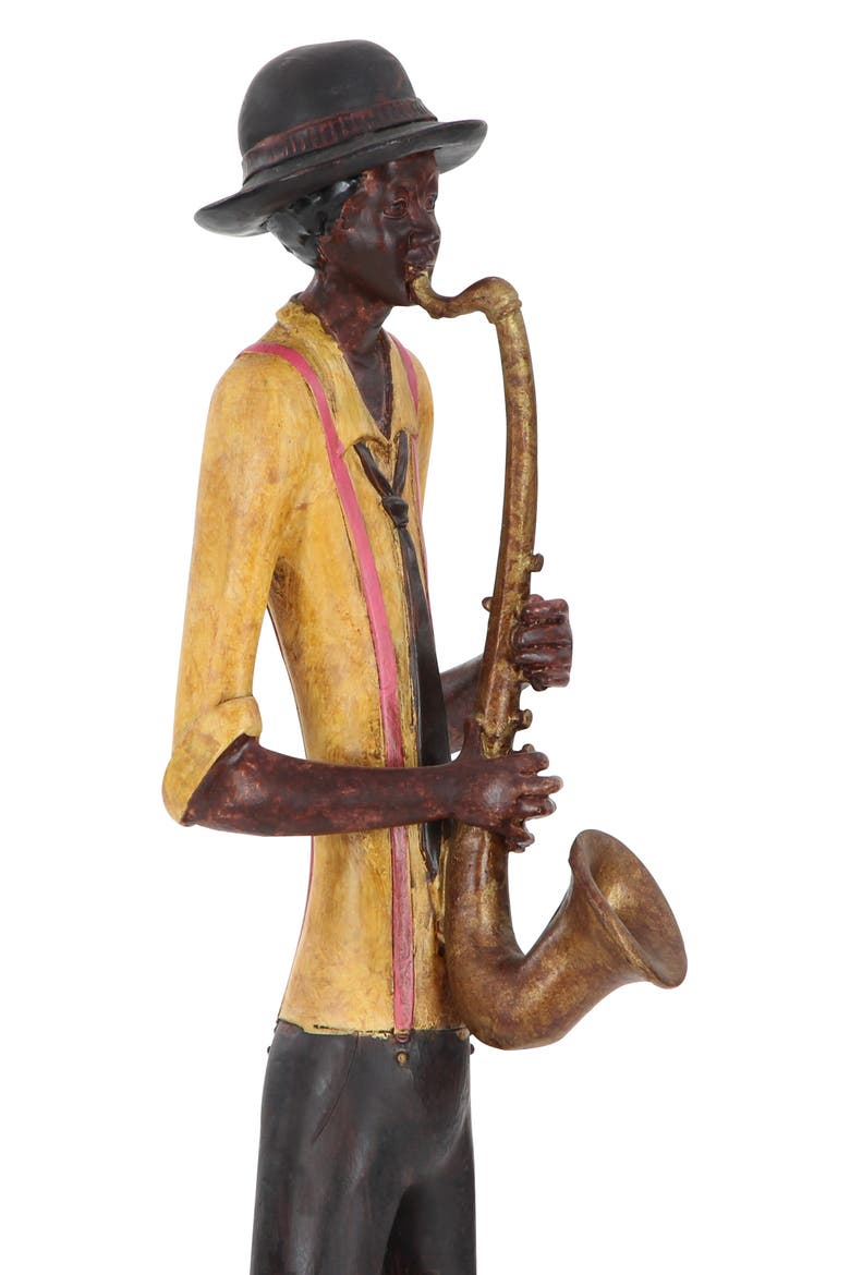 Brown Polystone Tall Long Legged Jazz Band Musician Sculpture with Black Base Stand - Set of 4, Alternate, color, BROWN