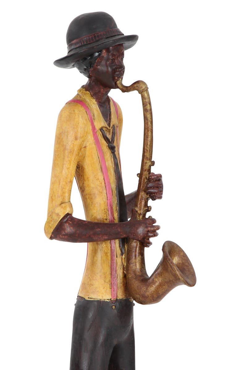 WILLOW ROW Brown Polystone Tall Long Legged Jazz Band Musician Sculpture with Black Base Stand - Set of 4, Alternate, color,
