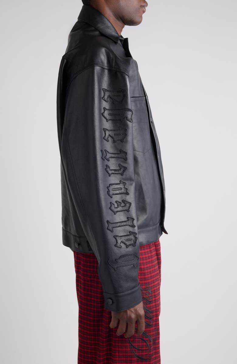 Balenciaga Logo Leather Shirt Jacket, Alternate, color, 1000 Black
