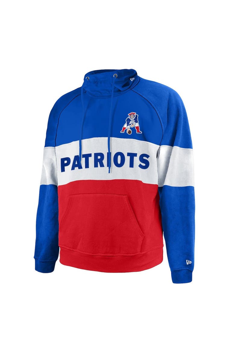 Men's New Era Royal/Red New England Patriots Big & Tall Throwback Colorblock Fleece Raglan Pullover Hoodie, Alternate, color, Red