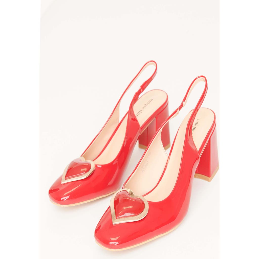 Unique Vintage Heart Leatherette Slingback Heels In Red
