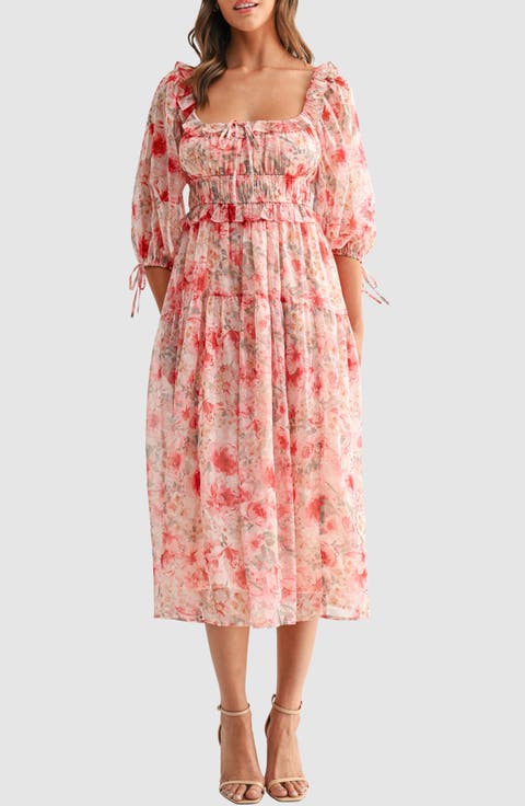 Floral Tie Front Midi Dress