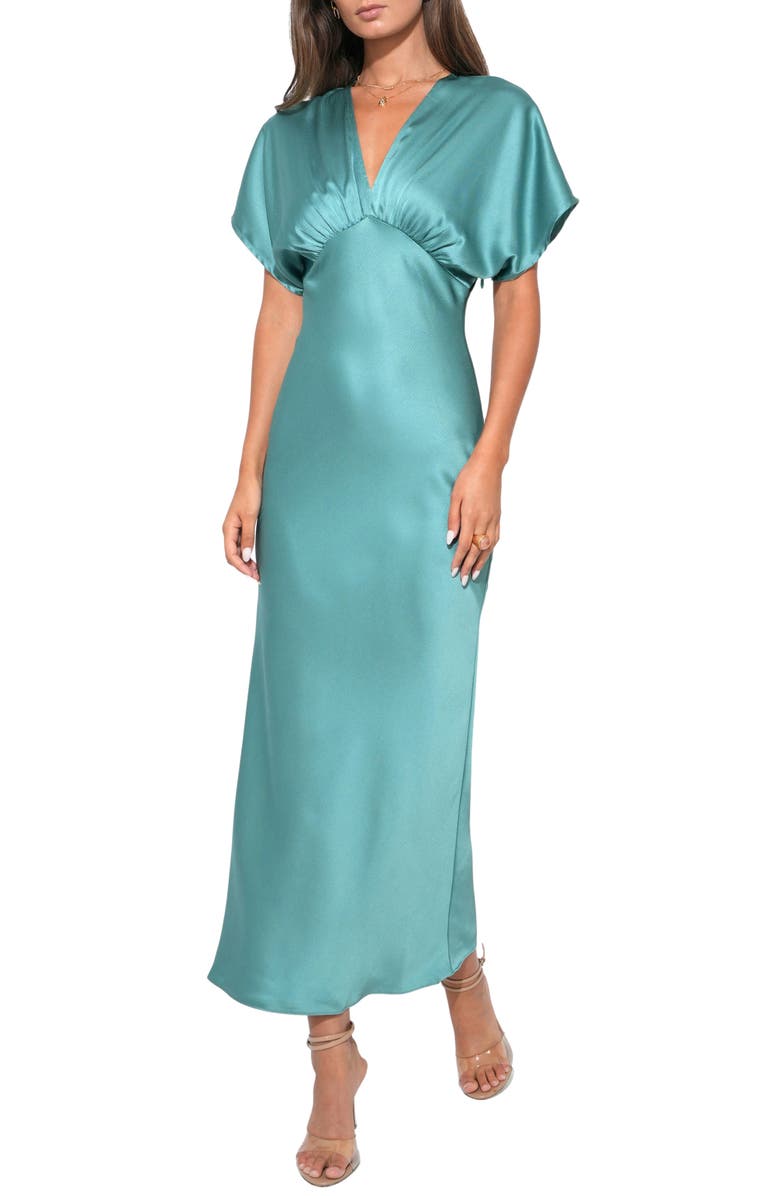 Adelyn Rae Dolman Sleeve Satin Cocktail Dress, Alternate, color, Jade