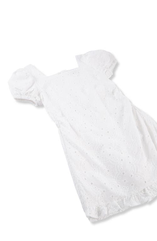 Habitual Girls' Puff Sleeve Faux Wrap Eyelet Romper - Big Kid In White
