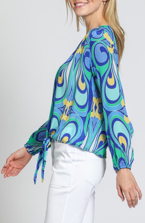 Apny Print Tie Front Top In Blue