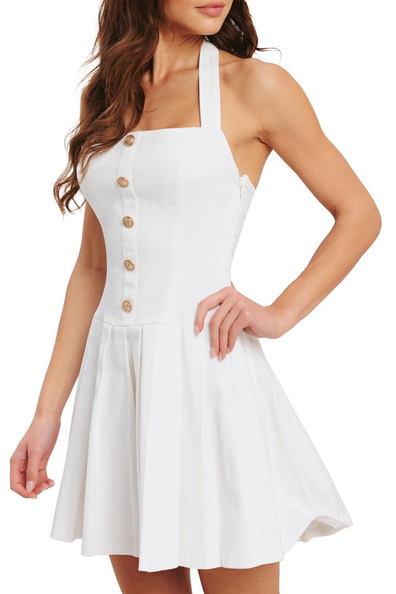 Halter Denim Minidress, Alternate, color, WHITE DENIM
