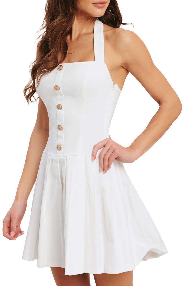 FLYING TOMATO Halter Denim Minidress, Alternate, color, White Denim