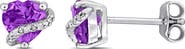 DELMAR Sterling Silver Amethyst & Diamond Heart Stud Earrings