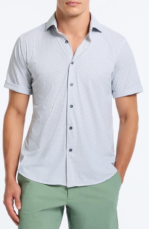 Copacabana Classic Fit Gingham Short Sleeve Knit Button-Up Shirt