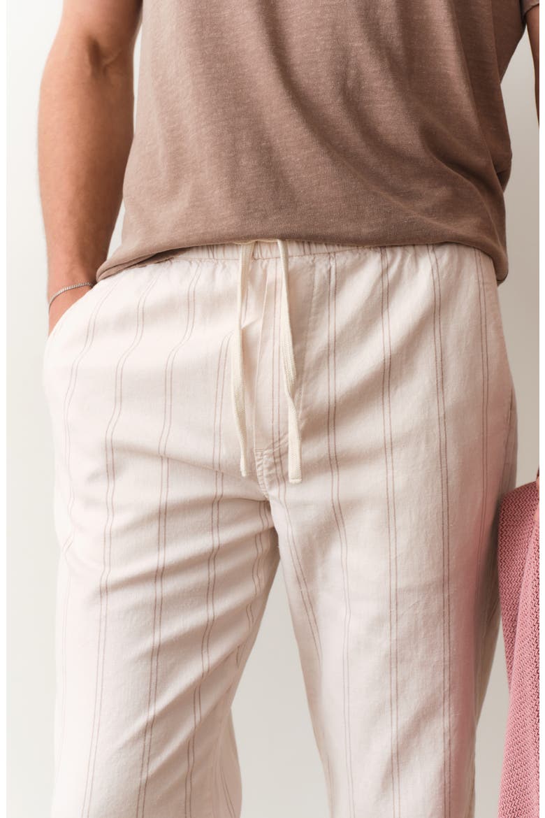 Saturday Stripe Drawstring Hemp Blend Beach Pants, Alternate, color, NATURAL/ BROWN STRIPE