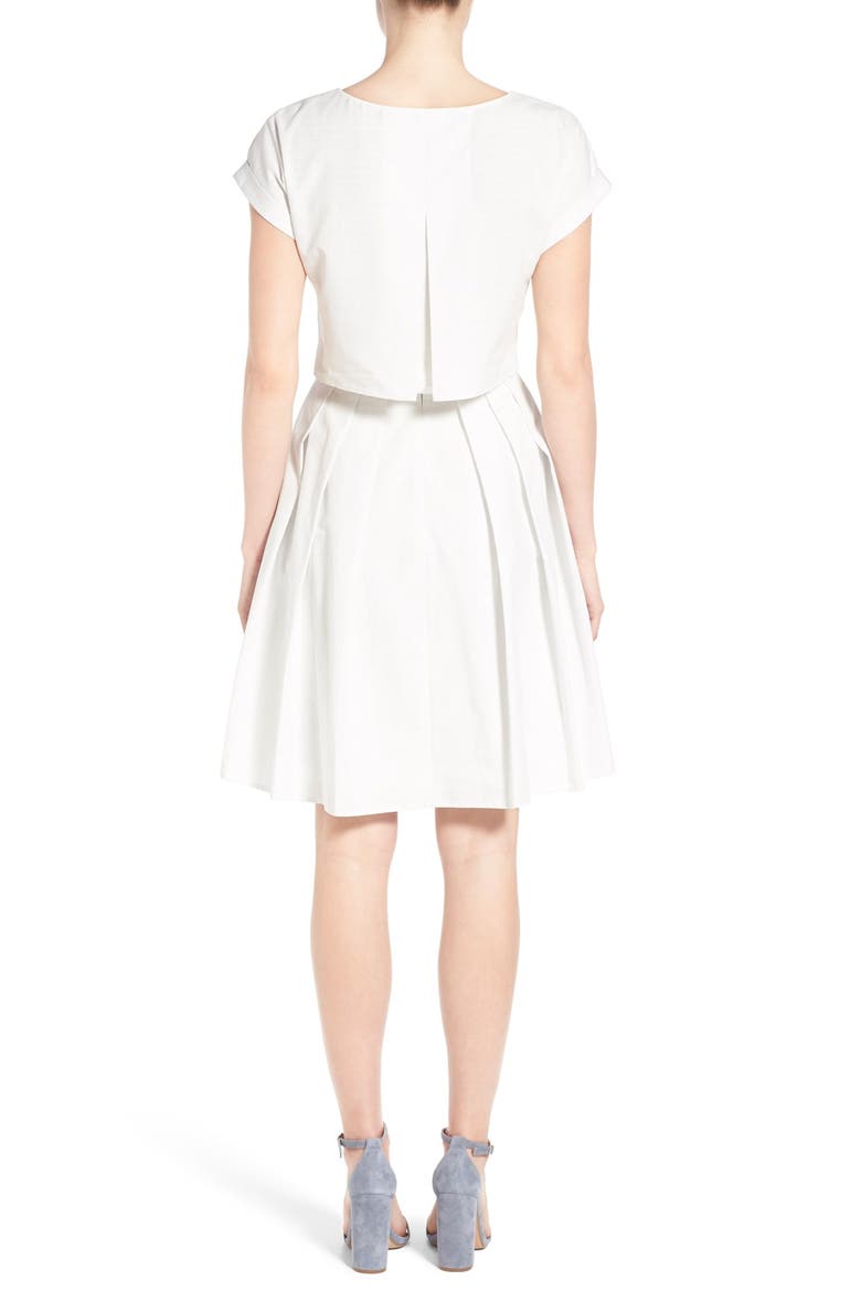 Back Bodice Overlay Cotton Fit & Flare Dress, Alternate, color, IVORY- BLUE PAINTED FLORAL