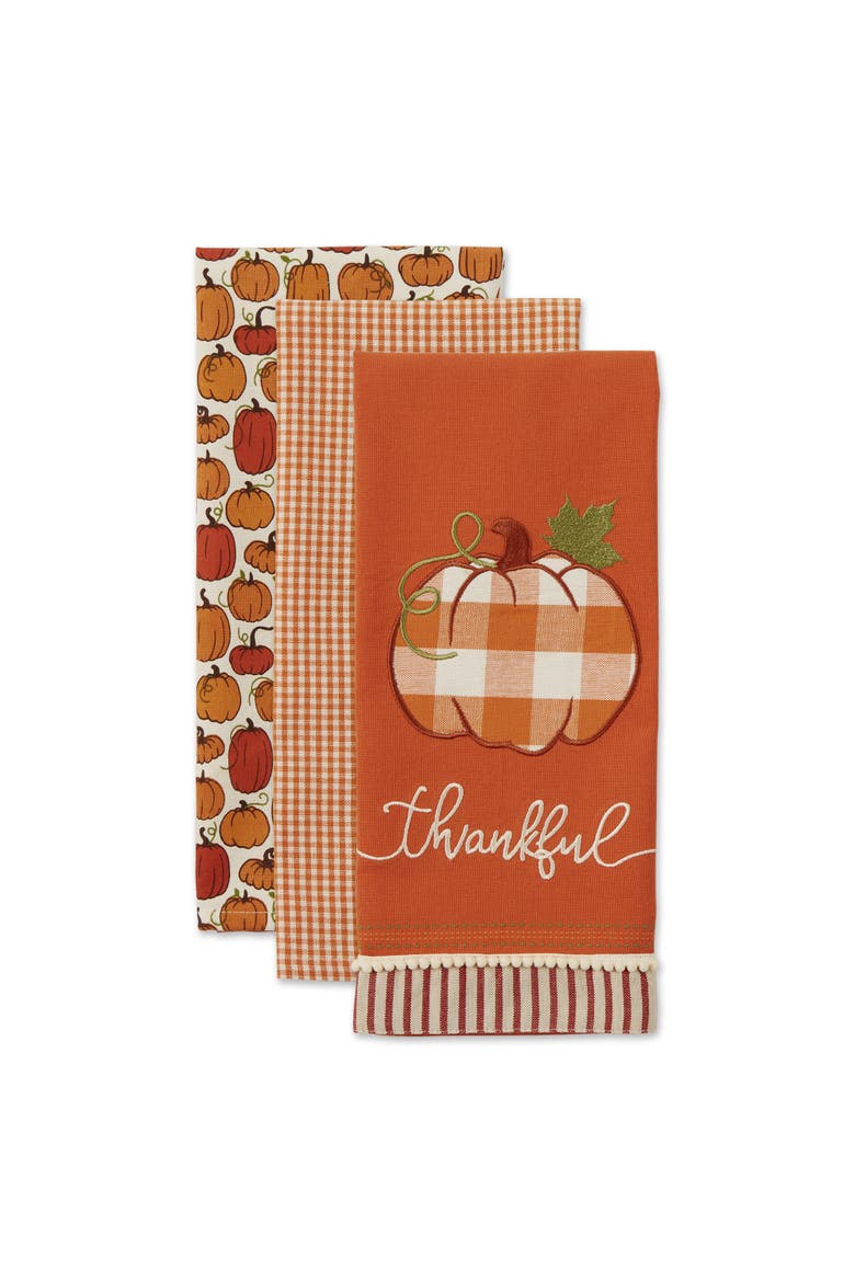 Thankful Check Pumpkin Assorted Dishtowel Set/3, Alternate, color, Check Pumpkin