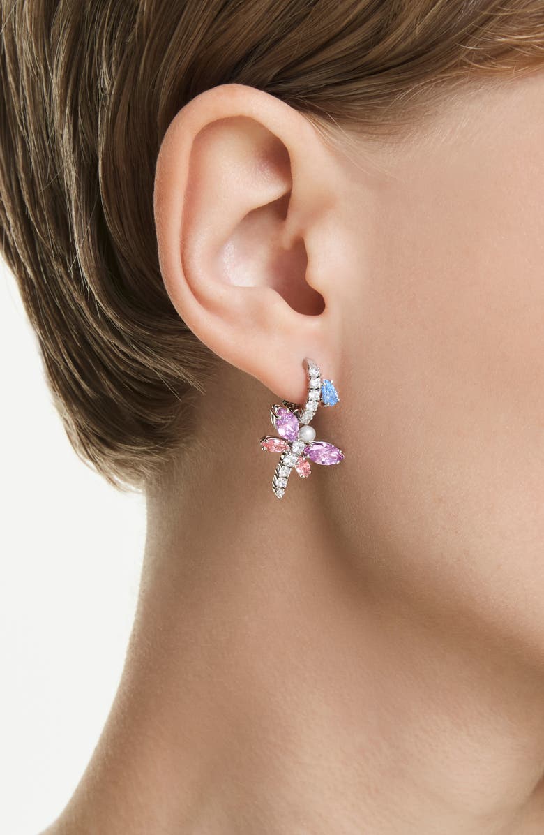 Swarovski x Ariana Grande Multicolor Crystal Drop Huggie Hoop Earrings, Alternate, color, Silver/ Multi