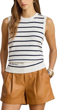 Lauren Ralph Lauren Stripe Sleeveless Combed Cotton Sweater