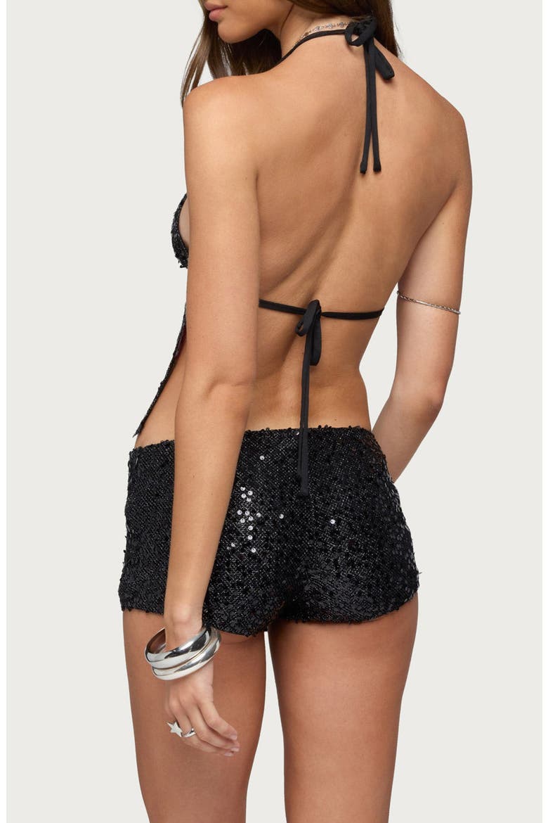 Annael Sequin Halter Top, Alternate, color, BLACK