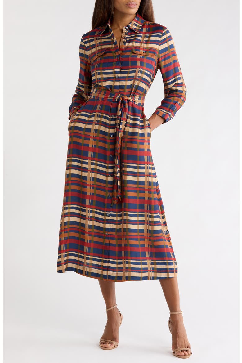 Freda Silk Blend Midi Shirtdress, Main, color, NAVY/ MULTI