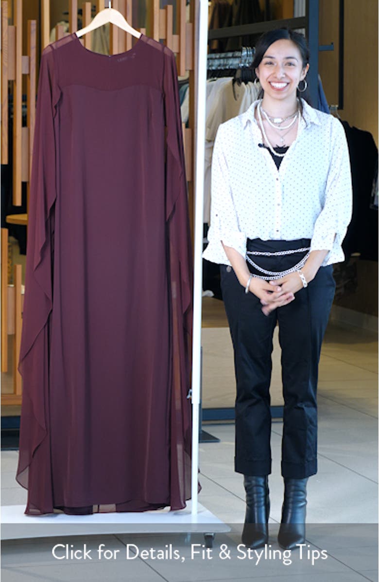 Sheer Cape Georgette Column Gown, sales video thumbnail