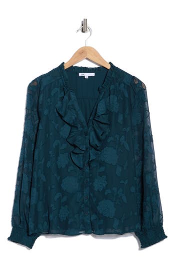 Dr2 By Daniel Rainn Romantic Ruffle Button-up Shirt In Green