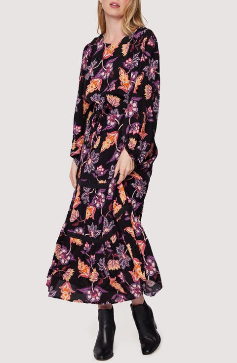 Under the Stars Floral Tiered Belted Long Sleeve Maxi Dress