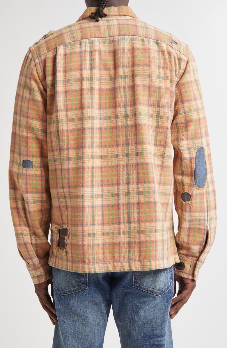 Double RL Plaid Rip & Repair Cotton Twill Button-Up Overshirt, Alternate, color, Rl-719 Orange Multi
