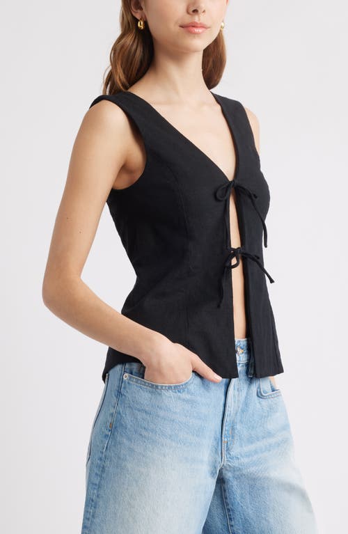 OPEN EDIT OPEN EDIT TIE FRONT LINEN BLEND TOP 