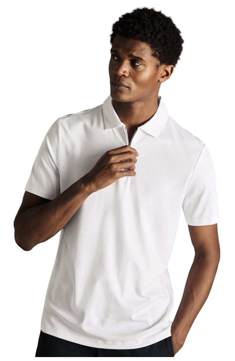 Charles Tyrwhitt Plain Short Sleeve Zip Jersey Polo, Main, color, White