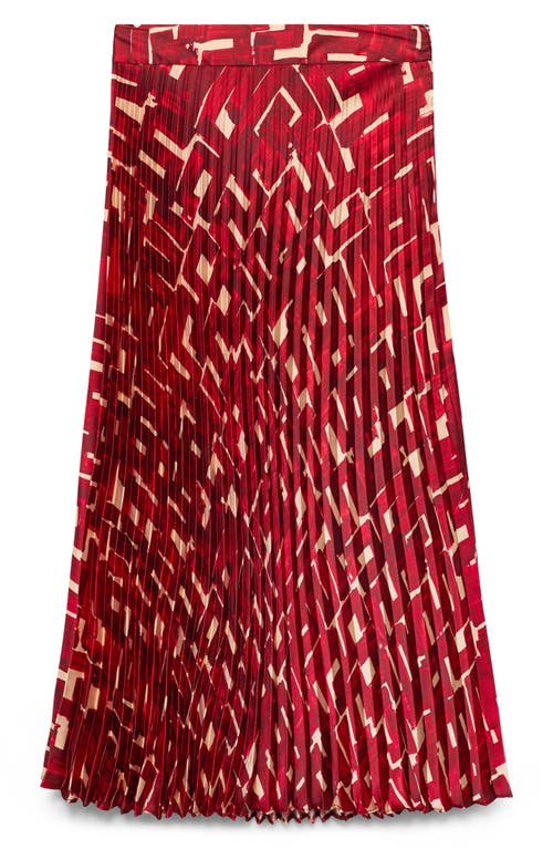 Mango Geo Print Pleated Midi Skirt In Maroon