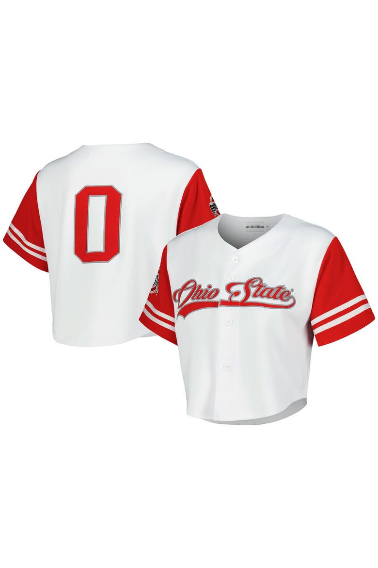 Women's Established & Co. White Ohio State Buckeyes Baseball Jersey Cropped T-Shirt, Alternate, color, White