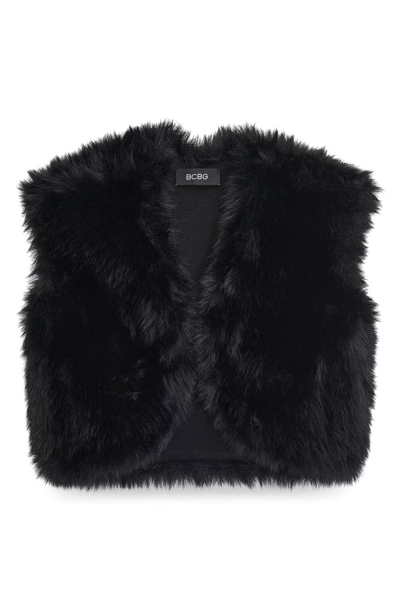 BCBG Faux Fur Sleeveless Shrug, Alternate, color, Black