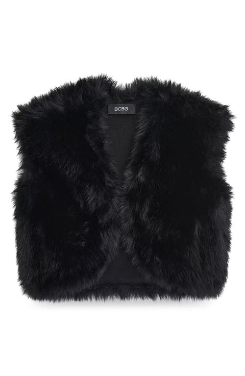 Bcbg Faux Fur Sleeveless Shrug In Black