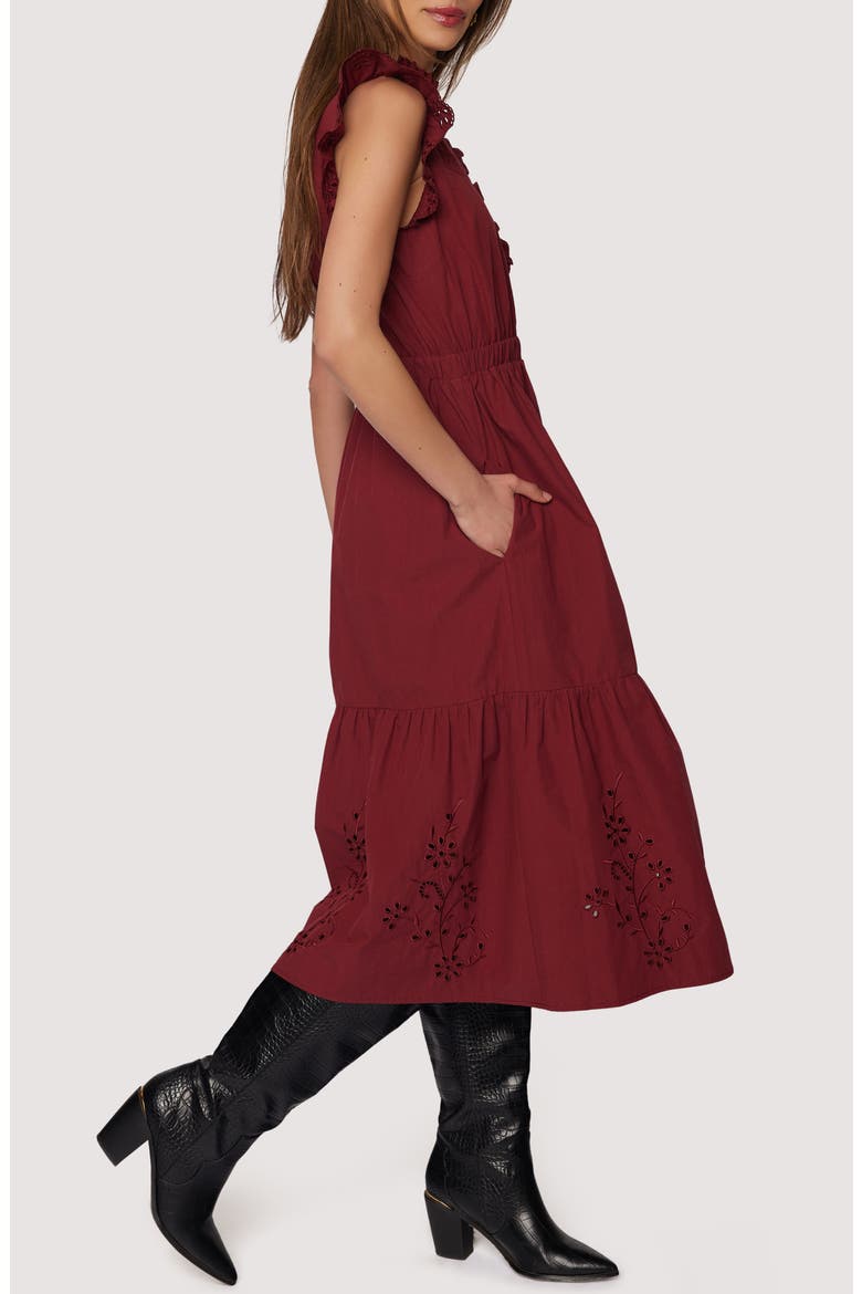 Artista Aura Cap Sleeve Cotton Midi Dress, Alternate, color, CRIMSON
