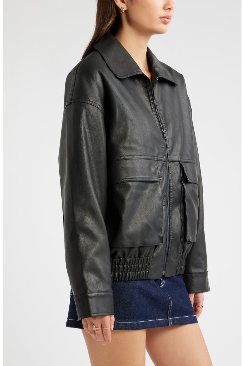 Relaxed Faux Leather Jacket, Alternate, color, BLACK