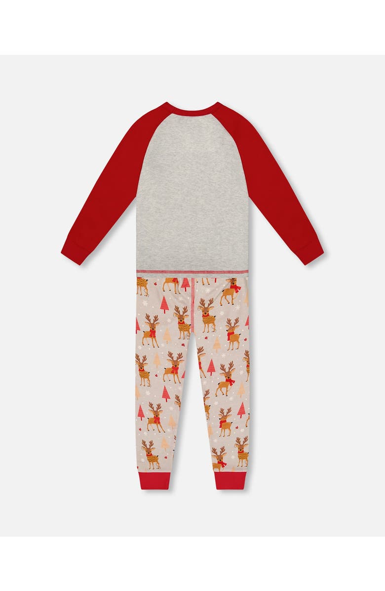 Deux par Deux Two-Piece Organic Cotton Pajama Set Reindeer, Alternate, color, Beige