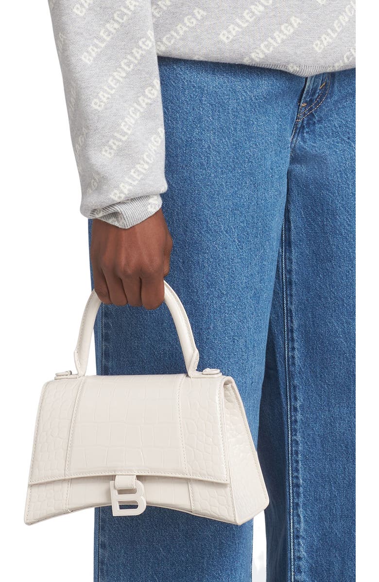 Balenciaga Hourglass Croc Embossed Leather Top Handle Bag, Alternate, color,