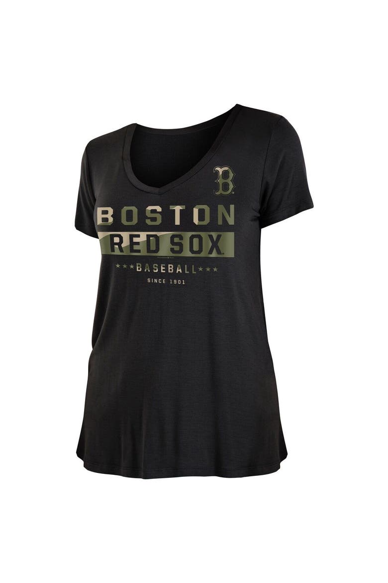 Women's New Era Black Boston Red Sox 2021 Armed Forces Day Brushed V-Neck T-Shirt, Alternate, color, Black