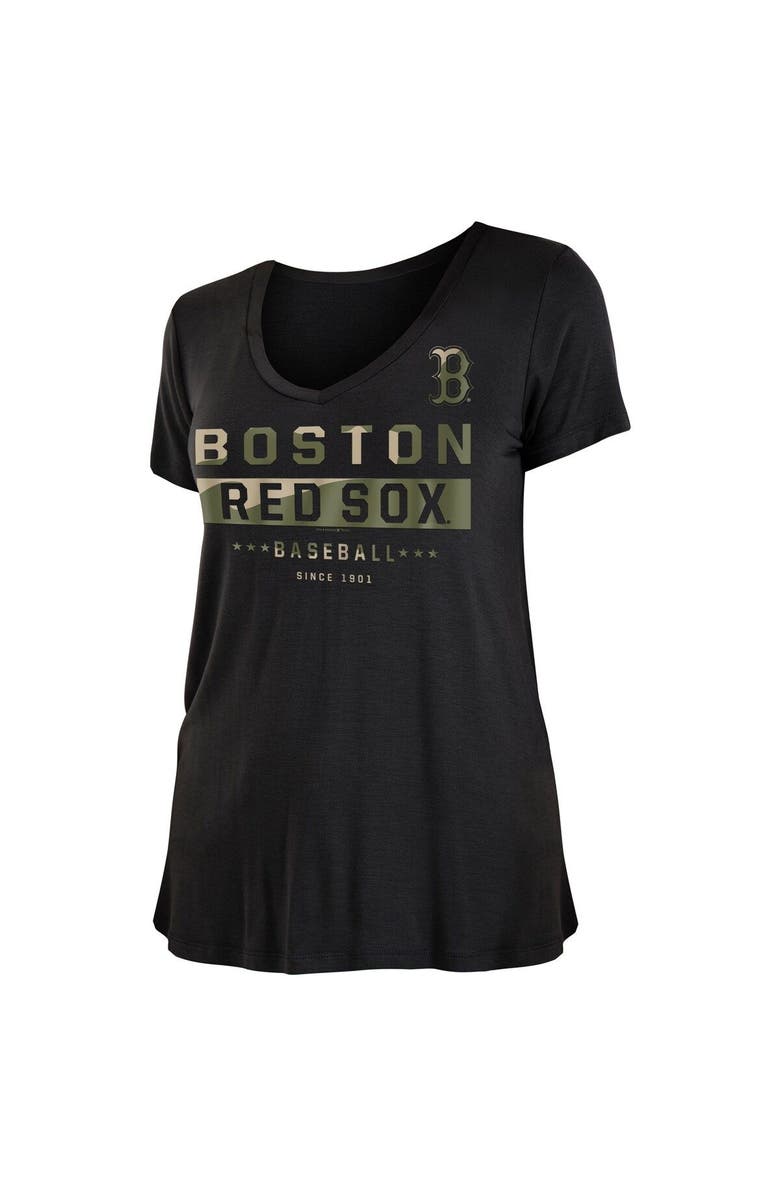 New Era Women's New Era Black Boston Red Sox 2021 Armed Forces Day Brushed V-Neck T-Shirt, Alternate, color,