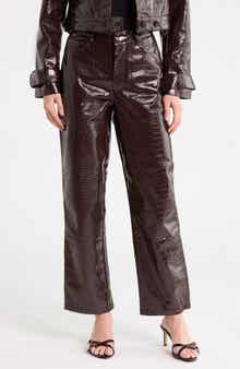 Croc Embossed High Waist Straight Leg Faux Leather Pants