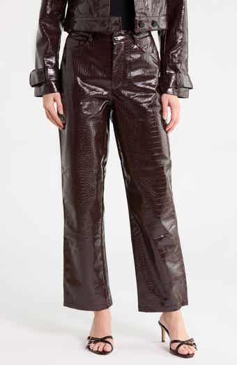 Croc Embossed High Waist Straight Leg Faux Leather Pants