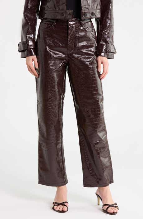 Croc Embossed High Waist Straight Leg Faux Leather Pants