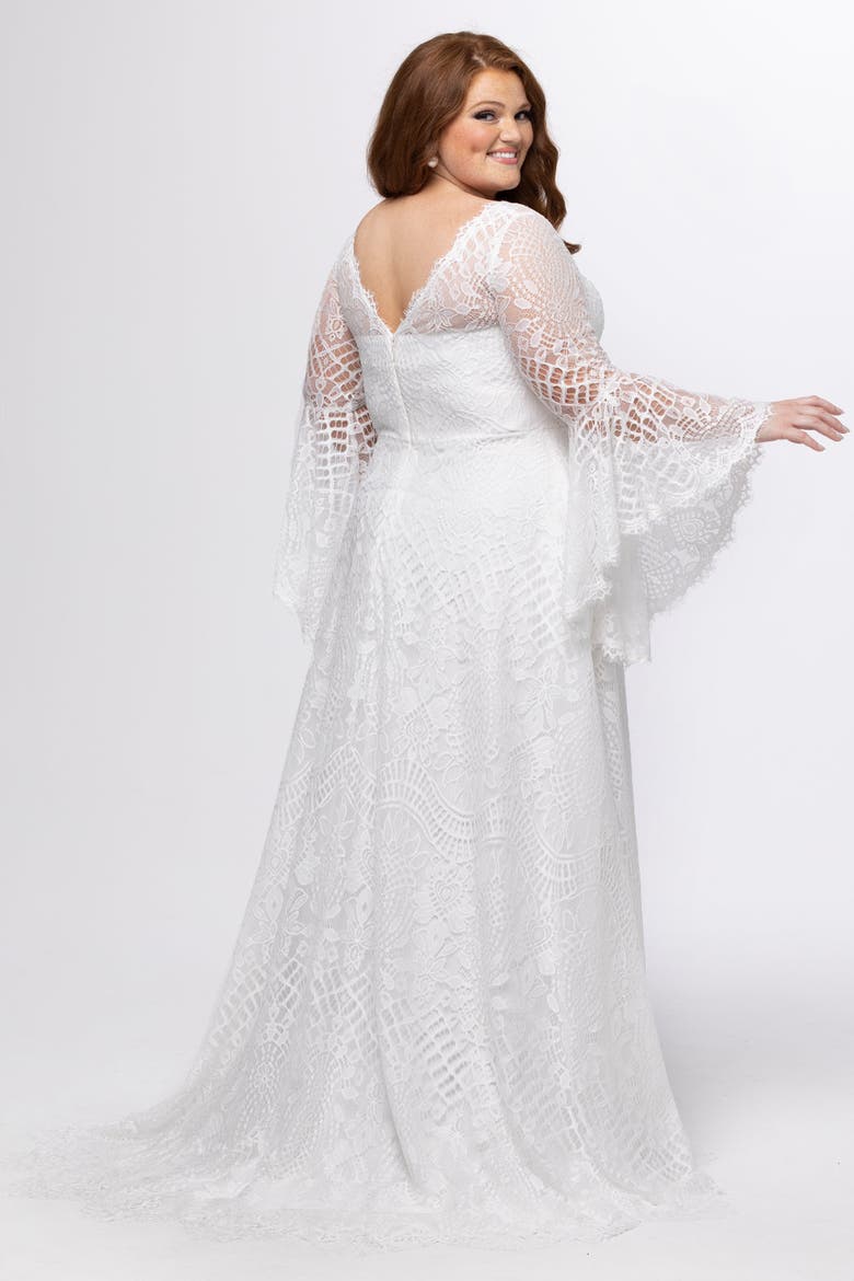 Boho Bell Sleeves Plus-Size Wedding Dress, Alternate, color, Diamond white