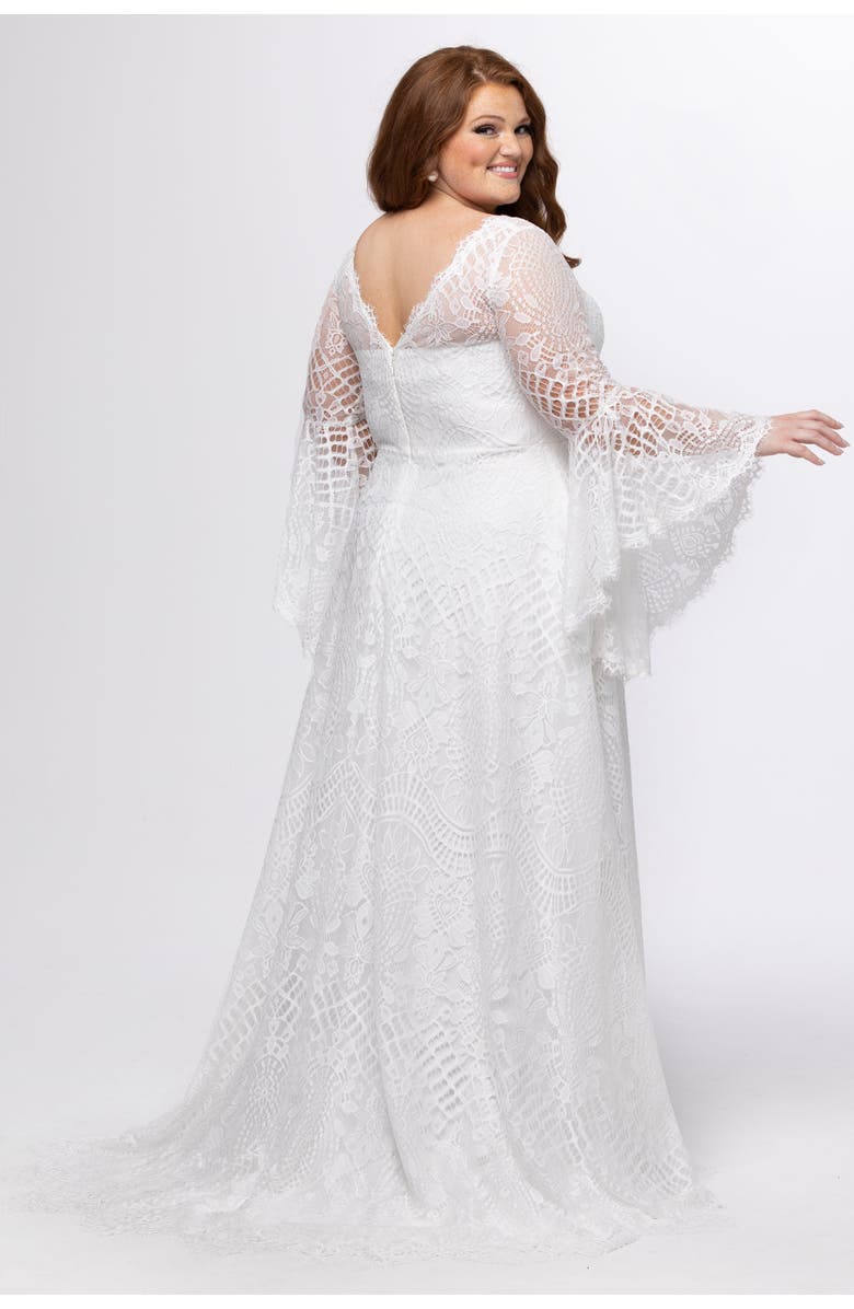 Celebrations by Sydney's Closet Boho Bell Sleeves Plus-Size Wedding Dress, Alternate, color, Diamond White