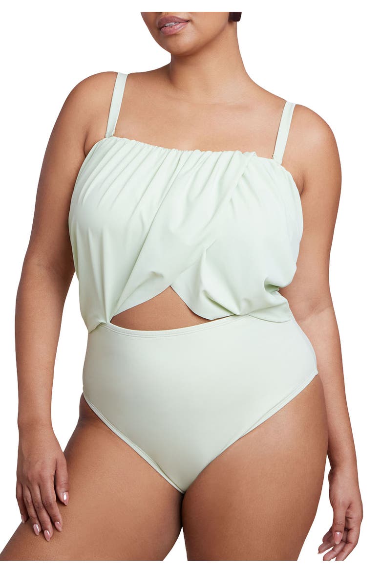 Crossover Strapless One Piece, Main, color, SEA CREST