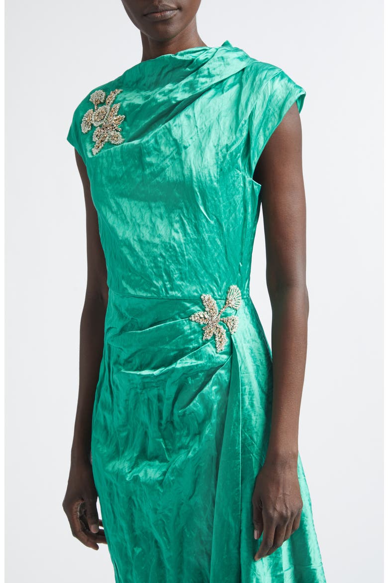 Embellished Asymmetric Crushed Satin Gown, Alternate, color, SEA GREEN