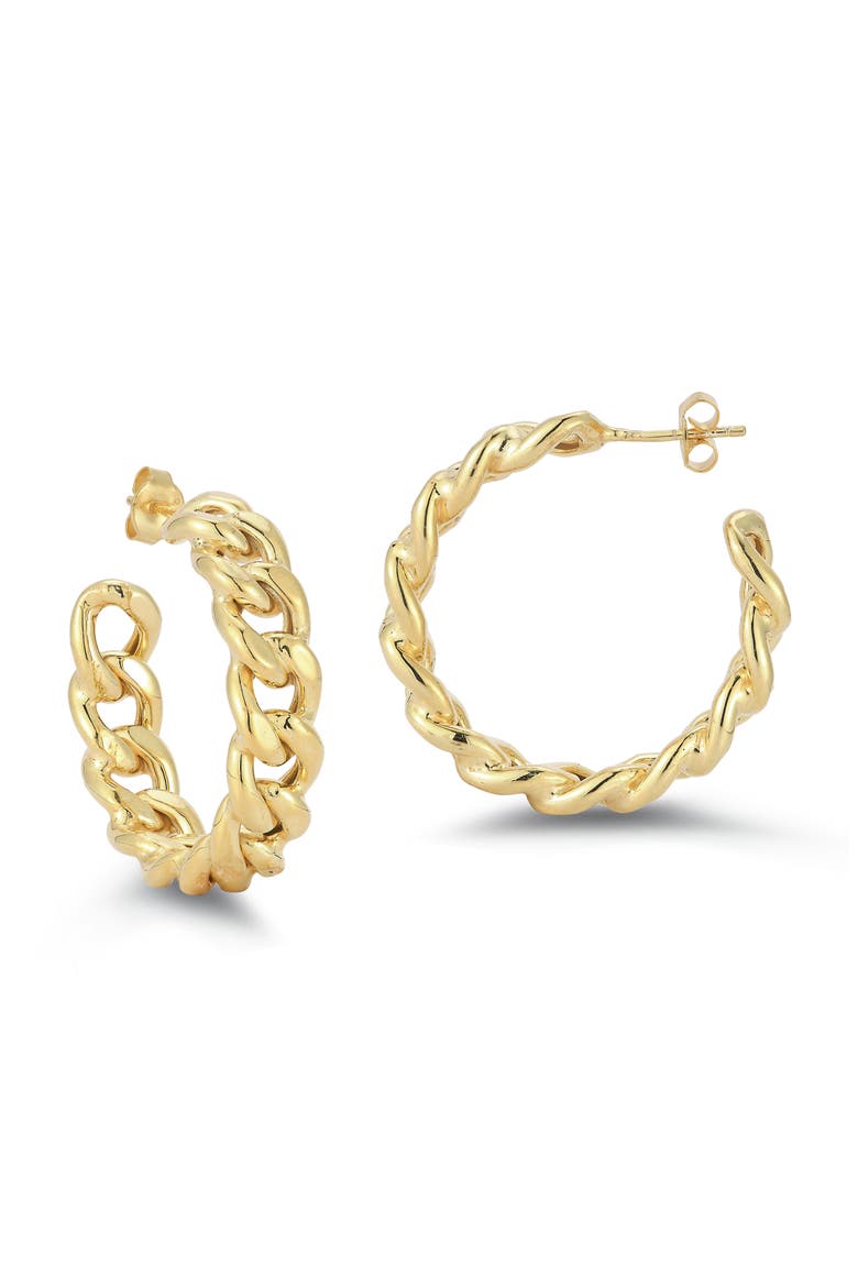 14K Gold Plated Silver Medium Curb Hoop Earrings, Main, color, GOLD