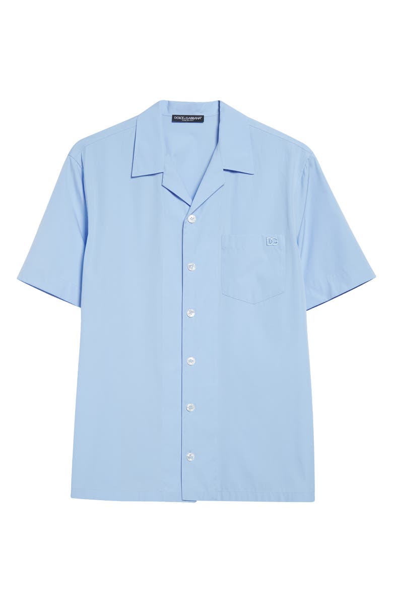 Dolce&Gabbana Logo Embroidered Camp Shirt, Alternate, color, B0074 Celeste Scuro