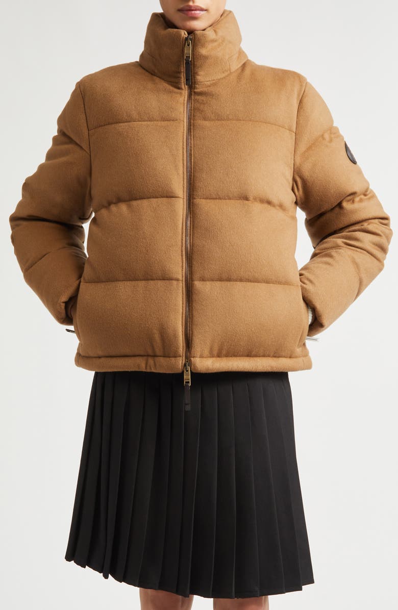 Burberry Ambleside Cashmere Down Puffer Jacket, Main, color, Camel