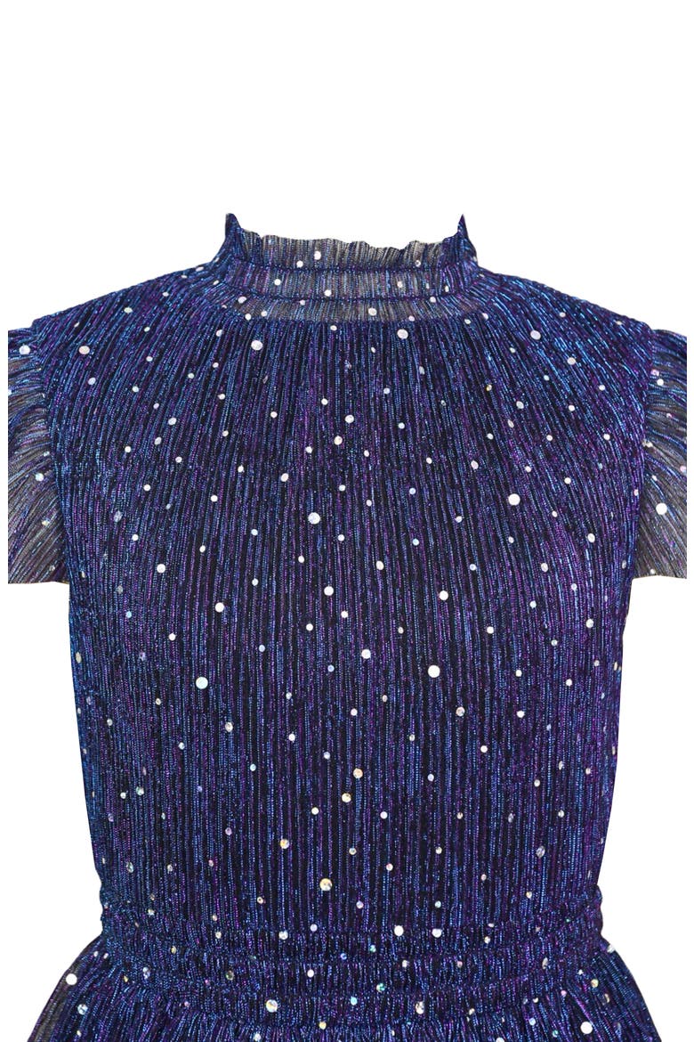 Kids' Flutter Sleeve Metallic Plissé Dress, Alternate, color, BLACKMULTI