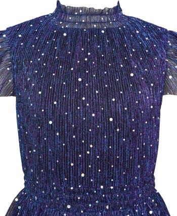 Kids' Flutter Sleeve Metallic Plissé Dress