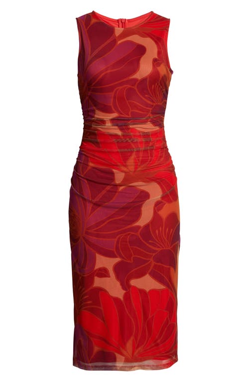 Vince Camuto Floral Mesh Body-con Midi Dress In Red
