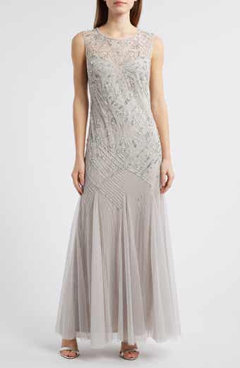 Pisarro Nights Geometric Beaded Sleeveless Gown